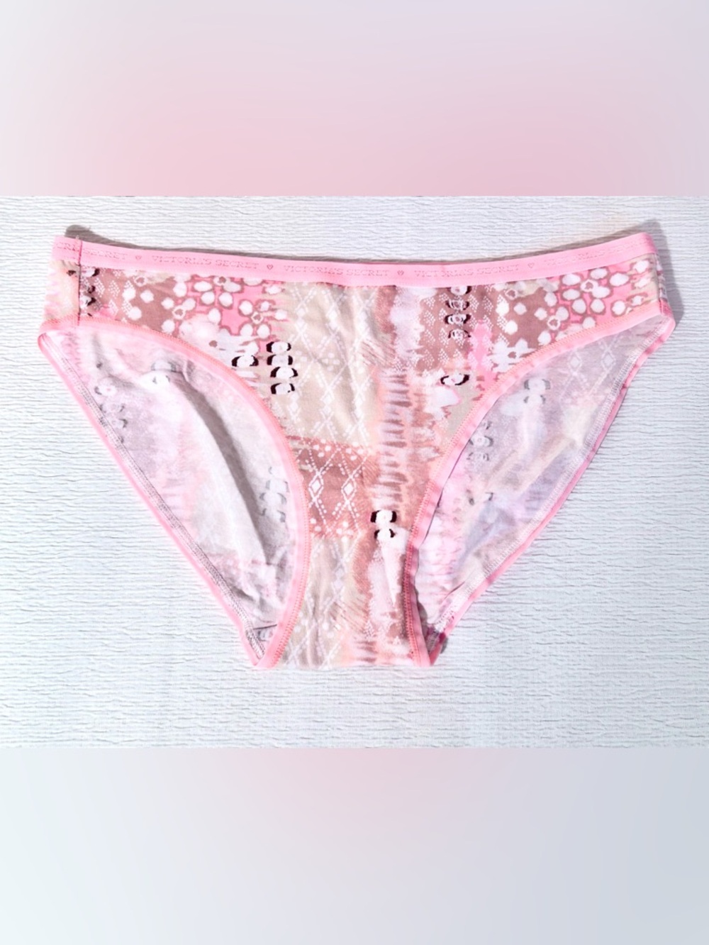 Victoria's Secret Pink & White Bohemian Print Cotton Bikini Panties, Medium - Picture 3 of 5